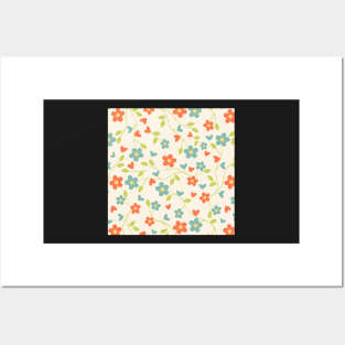 Retro Print Happy Floral & Heart Design Gifts, Cute for Mother's Day Gift Posters and Art